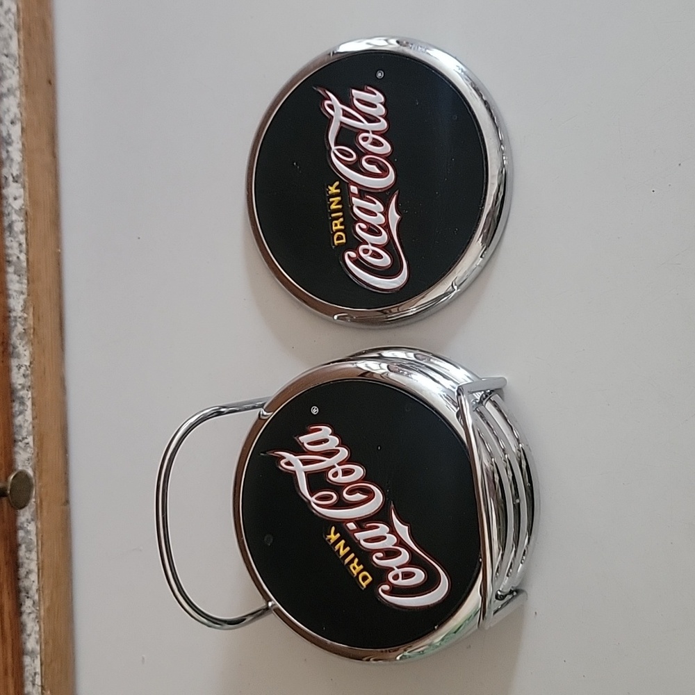 COCA COLA CORK METAL COASTERS AND HOLDER